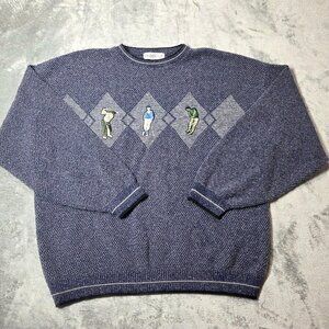 Vintage Grand Slam Sweater Mens XL Blue Golf Argyle Grandpa Preppy USA Made